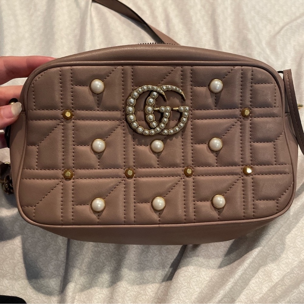 Authentic GUCCI Marmont Pearl Camera Bag in NUDE PINK color